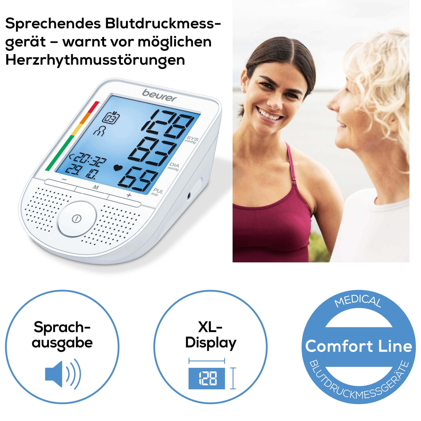 BM 49 Blutdruckmessgerät für den Oberarm mit Sprachausgabe   Arrhythmieerkennung (65628) - Weiss