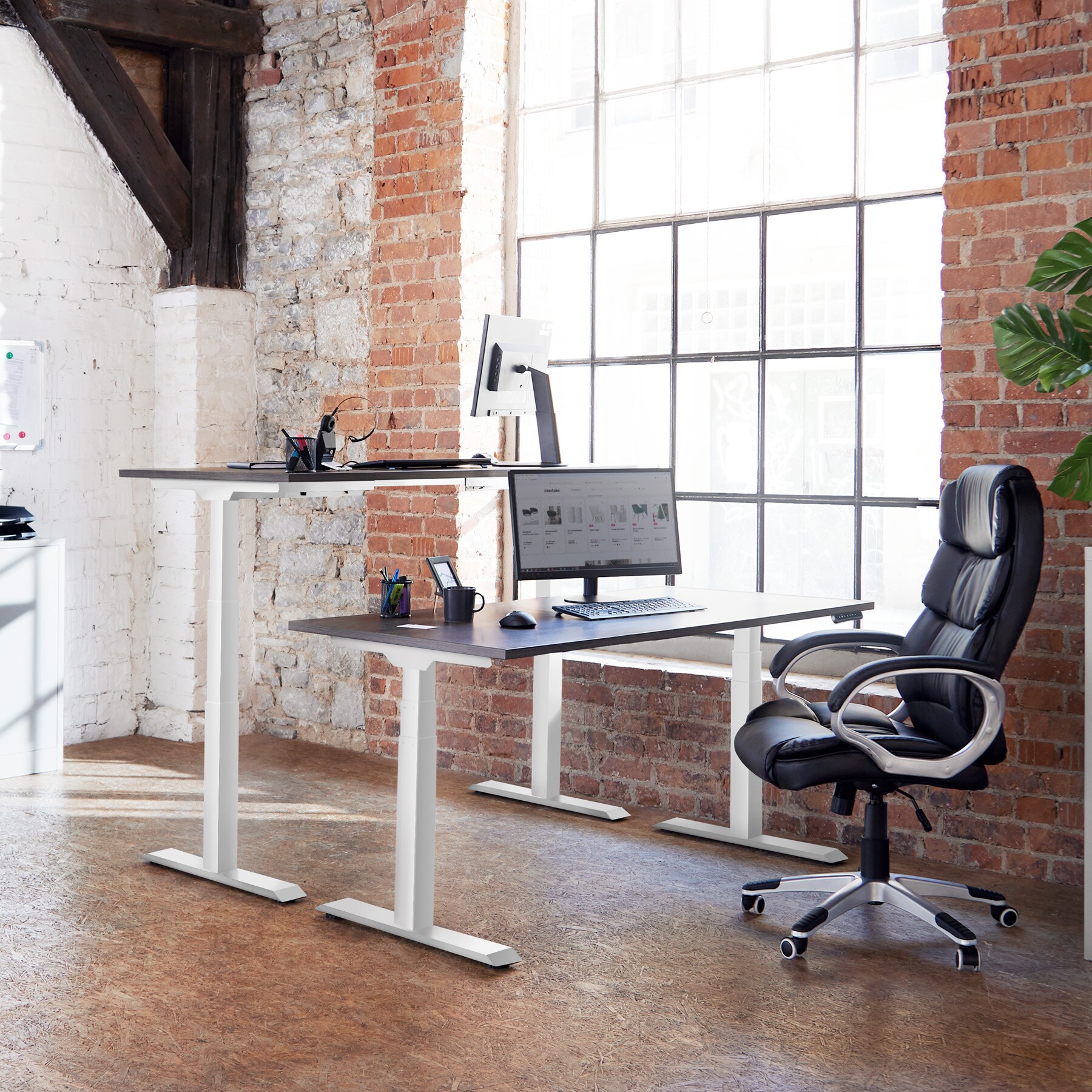 tectake® Tischgestell, elektrisch höhenverstellbar mit 2 Motoren, breitenverstellbar, 110 - 190 x 68 x 58 - 123 cm