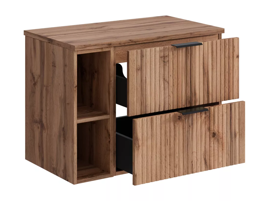 Meuble sous vasque suspendu strié avec niches - Naturel clair - L80 cm - ZEVARA