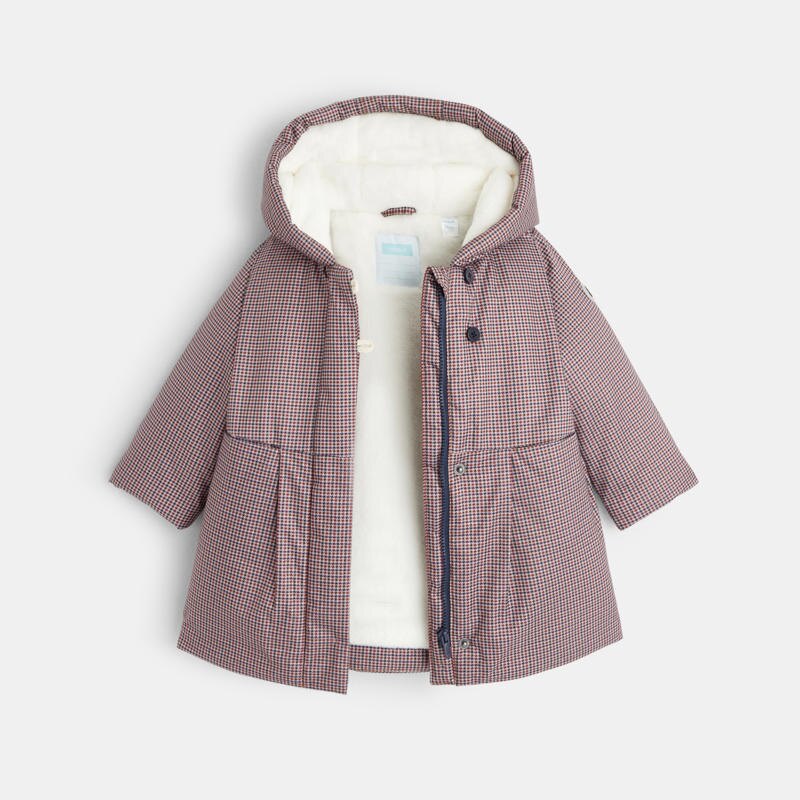 Manteau de ville capuche motif fantaisie bébé fille Gris ou noir