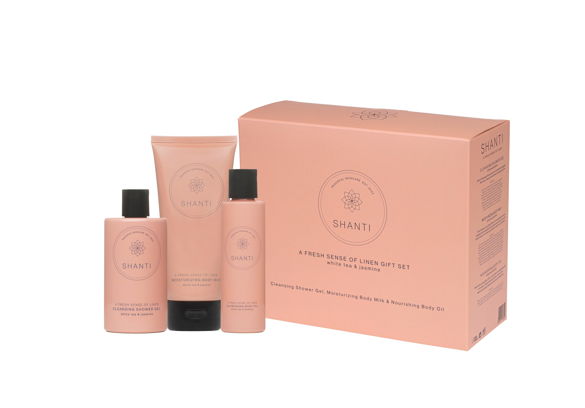 Shanti Linen Shower Gel, Body Milk & Body Oil Gavesett (Verdi 337,-)