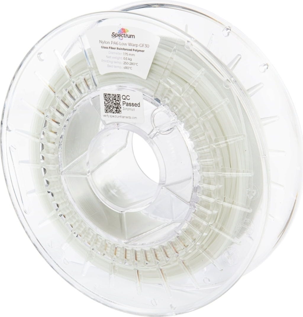 Spectrum  Nylon PA6 Low Warp GF30 Natural, 1,75 mm / 500 g    Wärmebeständiges Material mit 30%igem Glasfaseranteil