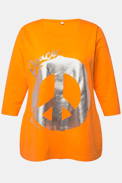T-Shirt, Peace-Zeichen, Rundhals, 3/4-Ärmel