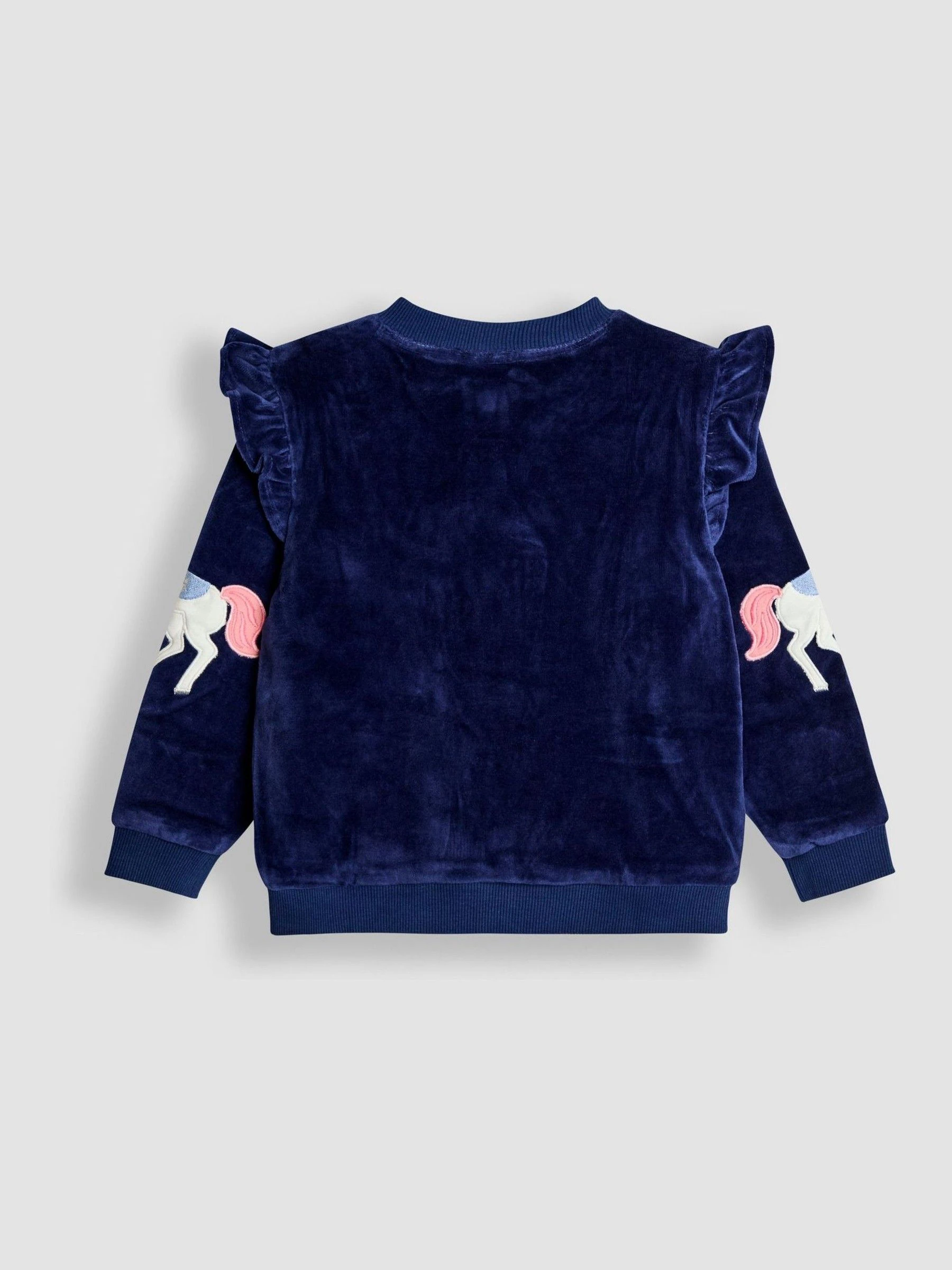 Navy Blue Floral Unicorn - JoJo Maman Bébé Embroidered Frill Velour Jacket