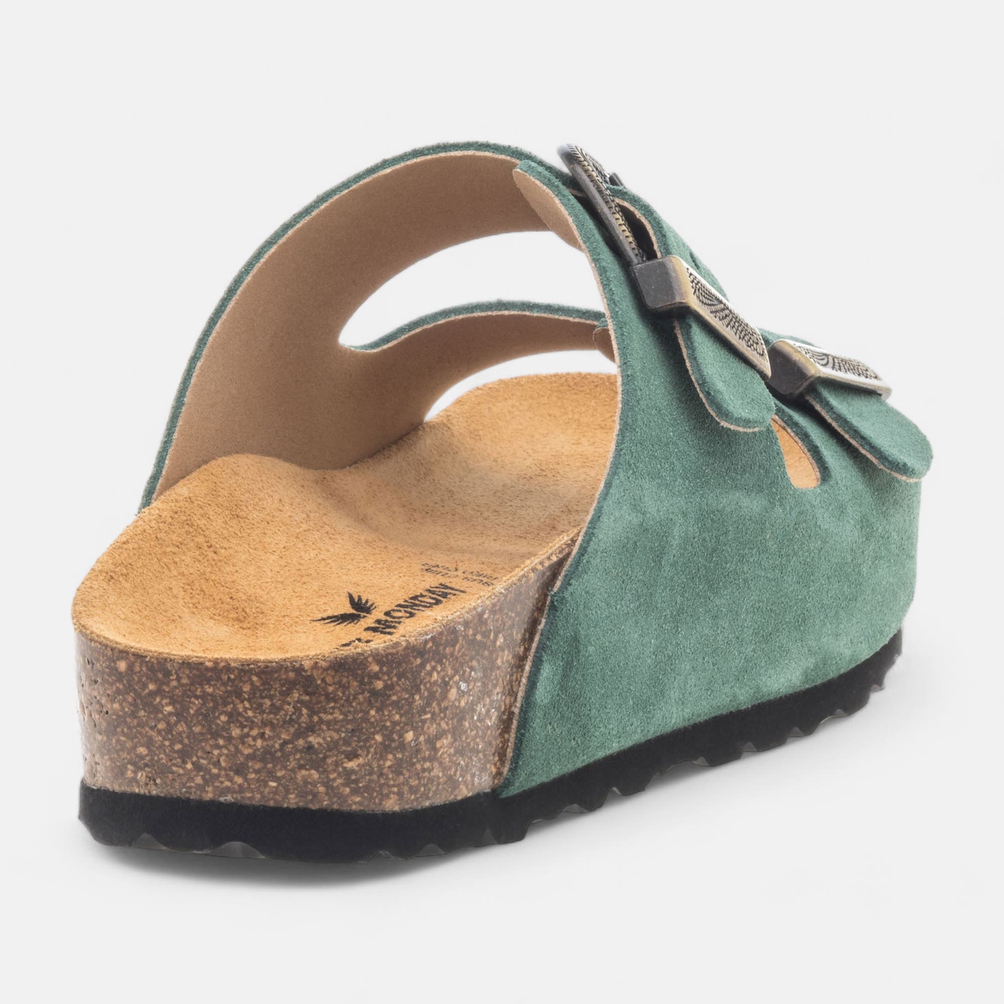 Mules semelle liège Femme en cuir vert