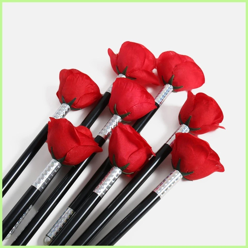 (34cm) Zaubertrick Rosen Zauberstab Optische Täuschung Spielzeug Magisches Illusions Zubehör - Schwarz / Rot / Silber