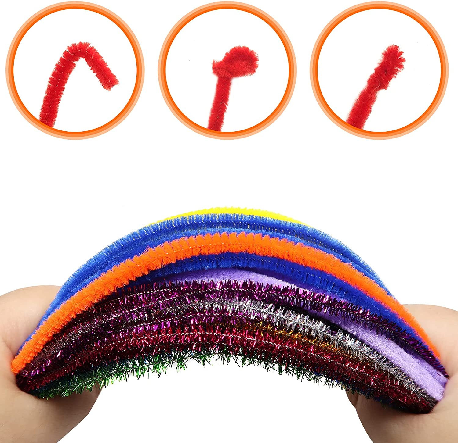 (100er Set) 30cm Glitzer Pfeifenreiniger DIY Bastel Biege Plüsch Chenille Draht - Assortiert