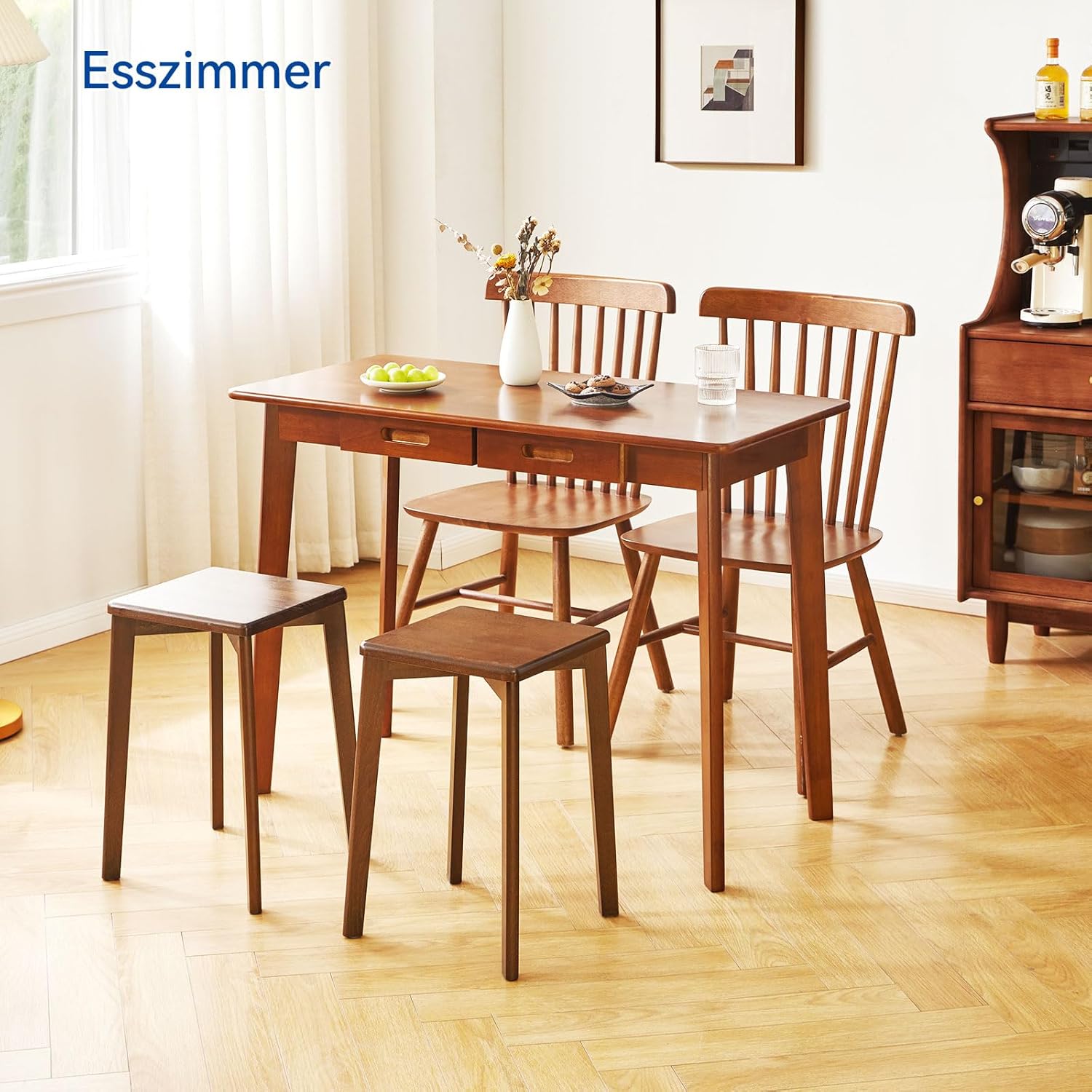 Schreibtisch aus Massivholz, Kleiner Bürotisch mit Schubladen, 100 x 50 x 75 cm, Computertisch mit Stauraum und Kleiderstange für das Home Office, Rustikales Braun YD-WD01H
