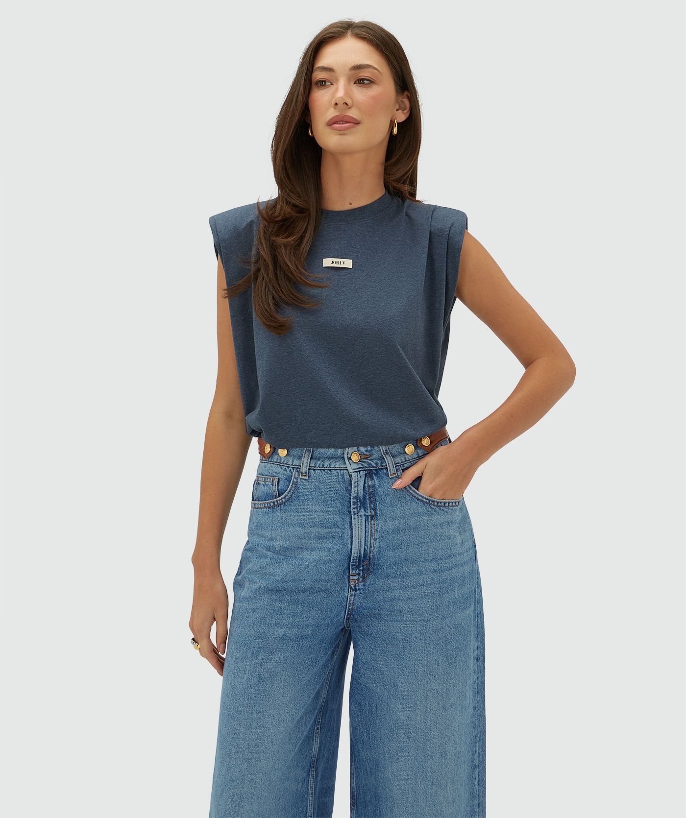 JV-SUE regular fit T-shirt met logo - dark blue melange