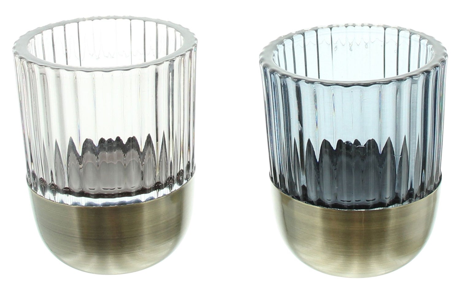 FRANK FLECHTWAREN | Retro theelichthouder, set van 2, 8,5 x 8,5 x 10,5 cm, GLAS, METAAL