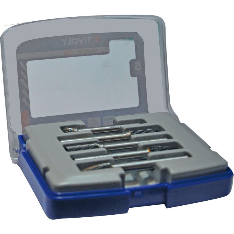 Coffret de 5 fraises limes rotatives carbure Ø 8 mm Tivoly Technic denture normale avec brise copeaux queue Ø 6 mm