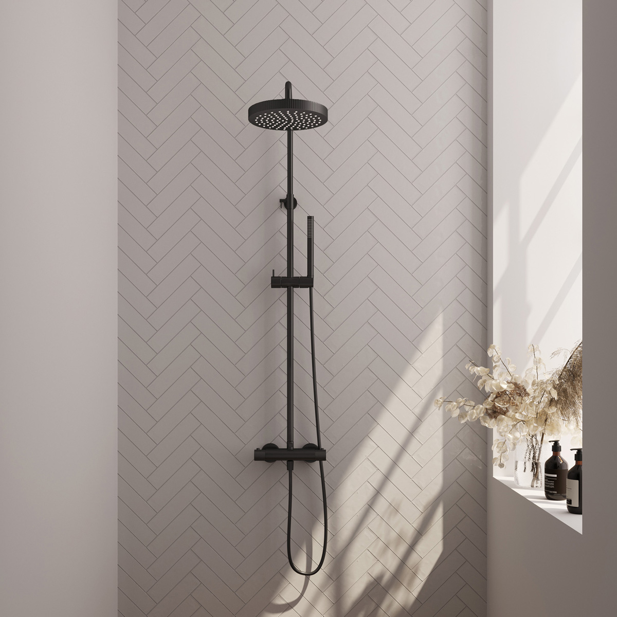 Brauer Stripe opbouw regendouche met 25cm hoofddouche en staafhanddouche zwart mat