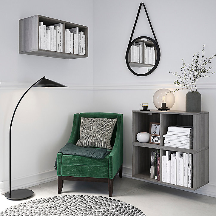 Meuble de rangement 4 cases effet chêne grisé GoodHome Atomia H. 37,5 x L. 150 x P. 35 cm