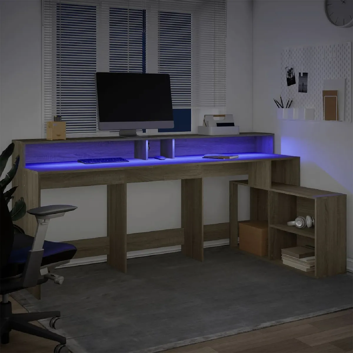 vidaXL Bureau LED - Chêne sonoma