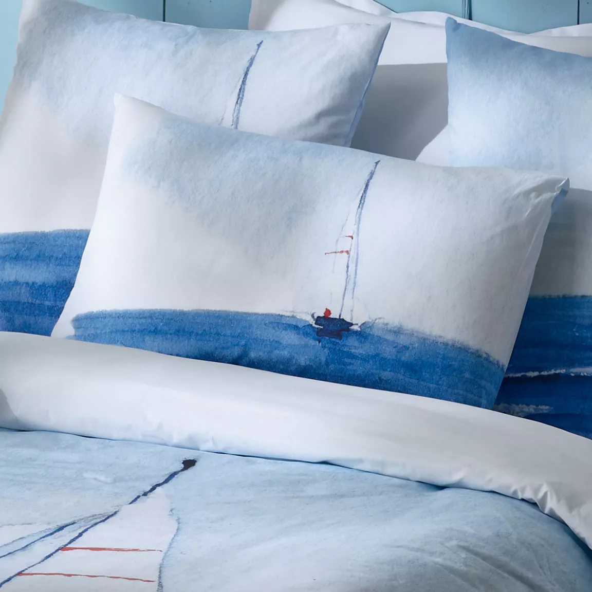 Taie d'oreiller rectangulaire percale de coton (50 x 70 cm) Regate Bleue