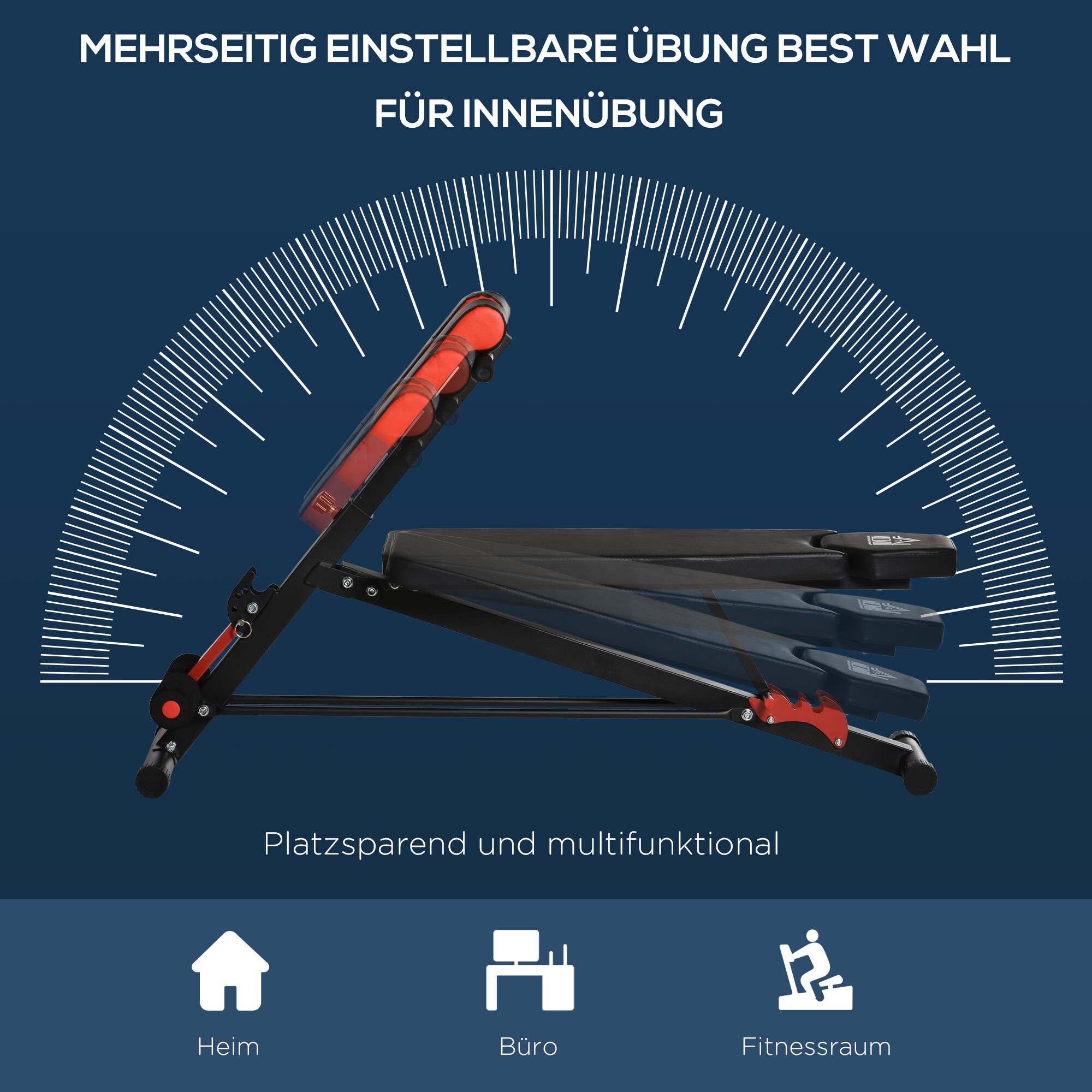 HOMCOM Multifunktionale Trainingsbank schwarz, rot 64 x 146 x 73,5-85 cm (BxTxH)