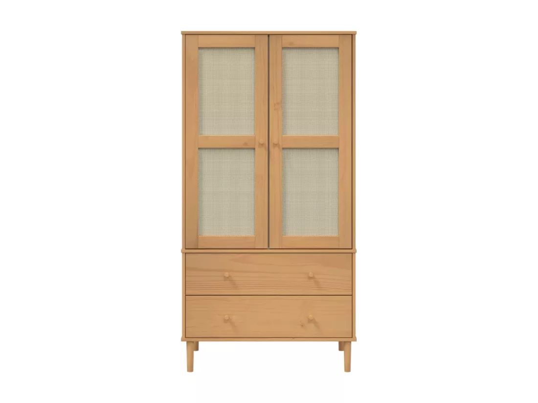 Garde-robe SENJA aspect rotin marron bois massif de pin