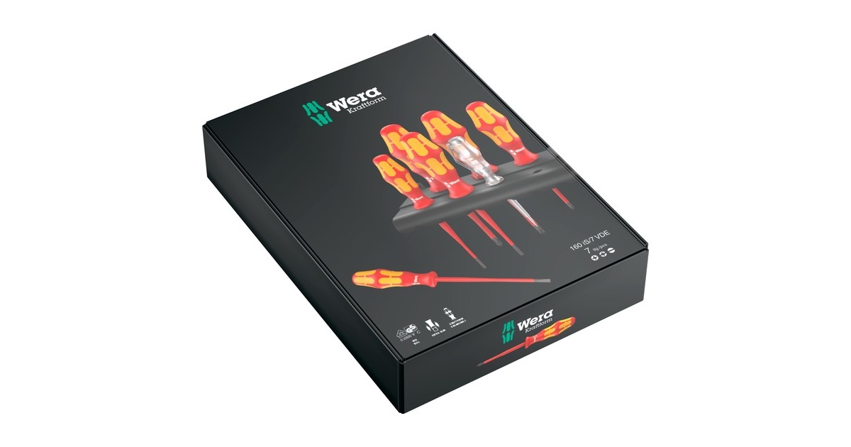 Wera160 iS/7 Schroevendraaierset Kraftform Plus Serie 100   (Rood/geel, eenpolige fasetester, houder, 7‑delig)