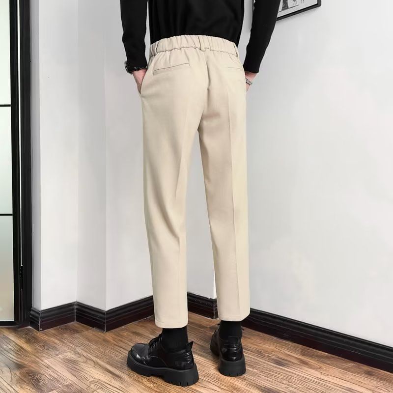 DuckleBeam - Mid Rise Plain Cropped Straight Leg Dress Pants