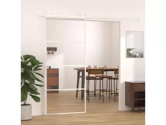 Porte coulissante Verre ESG et aluminium 90x205 cm Blanc