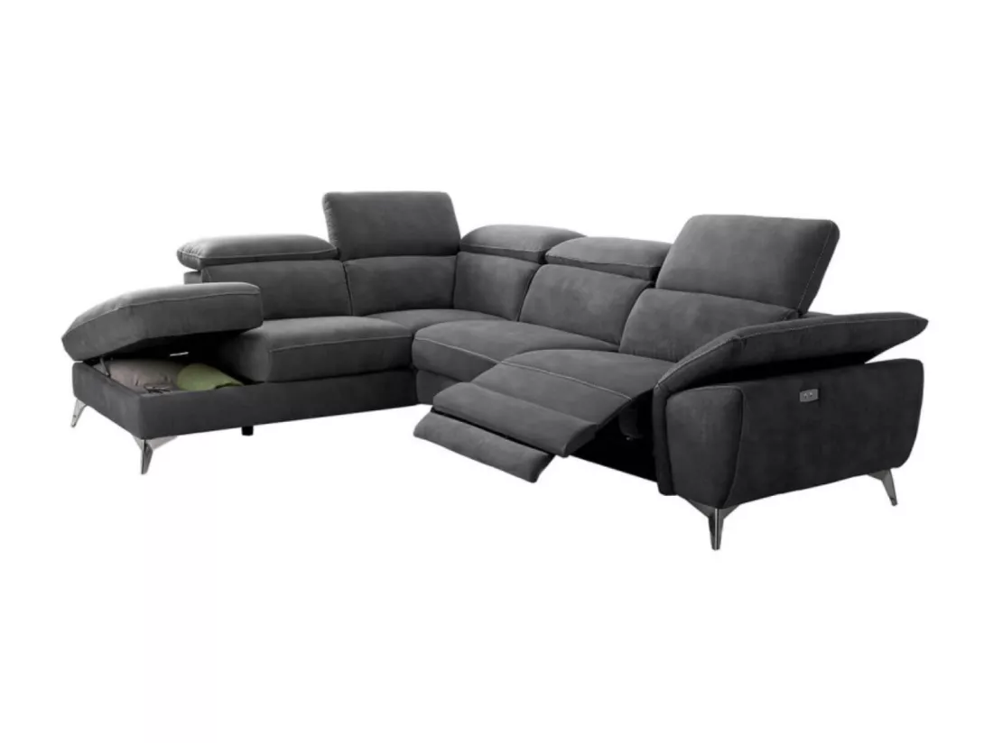 Canapé d'angle de relaxation électrique microfibre Skina-Couleur Gris foncé-angle gauche