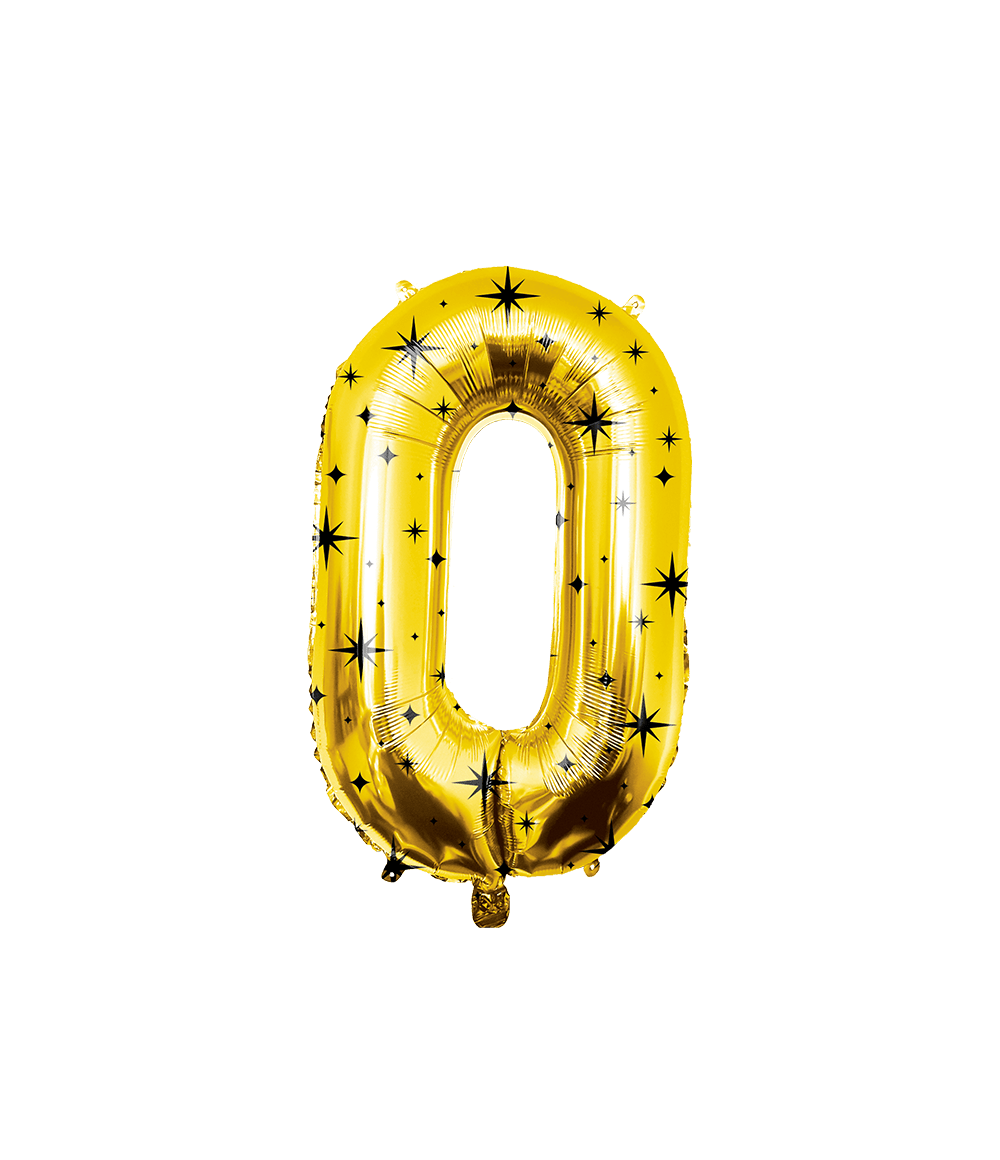 0 Jaar Cijfer Ballon Goud Zwart Sterren 86cm