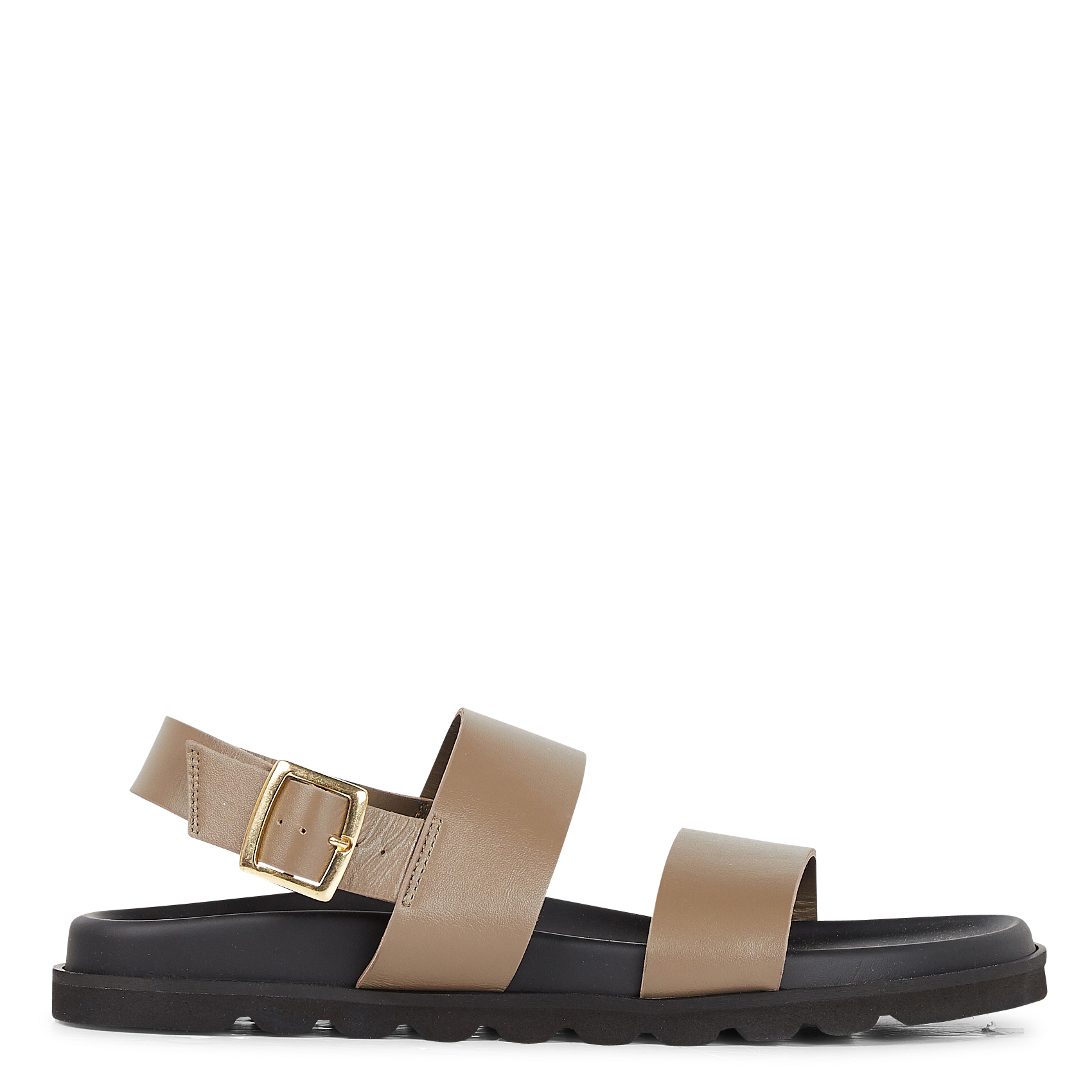Sandales plates crantées en cuir| Kaki