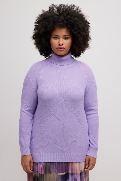 Pullover, Rhomben-Strukturmix, Rollkragen, Langarm