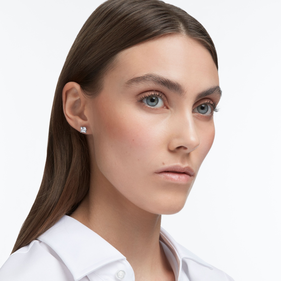 Swarovski Attract Square Ohrstecker, weiss, rhodiniert