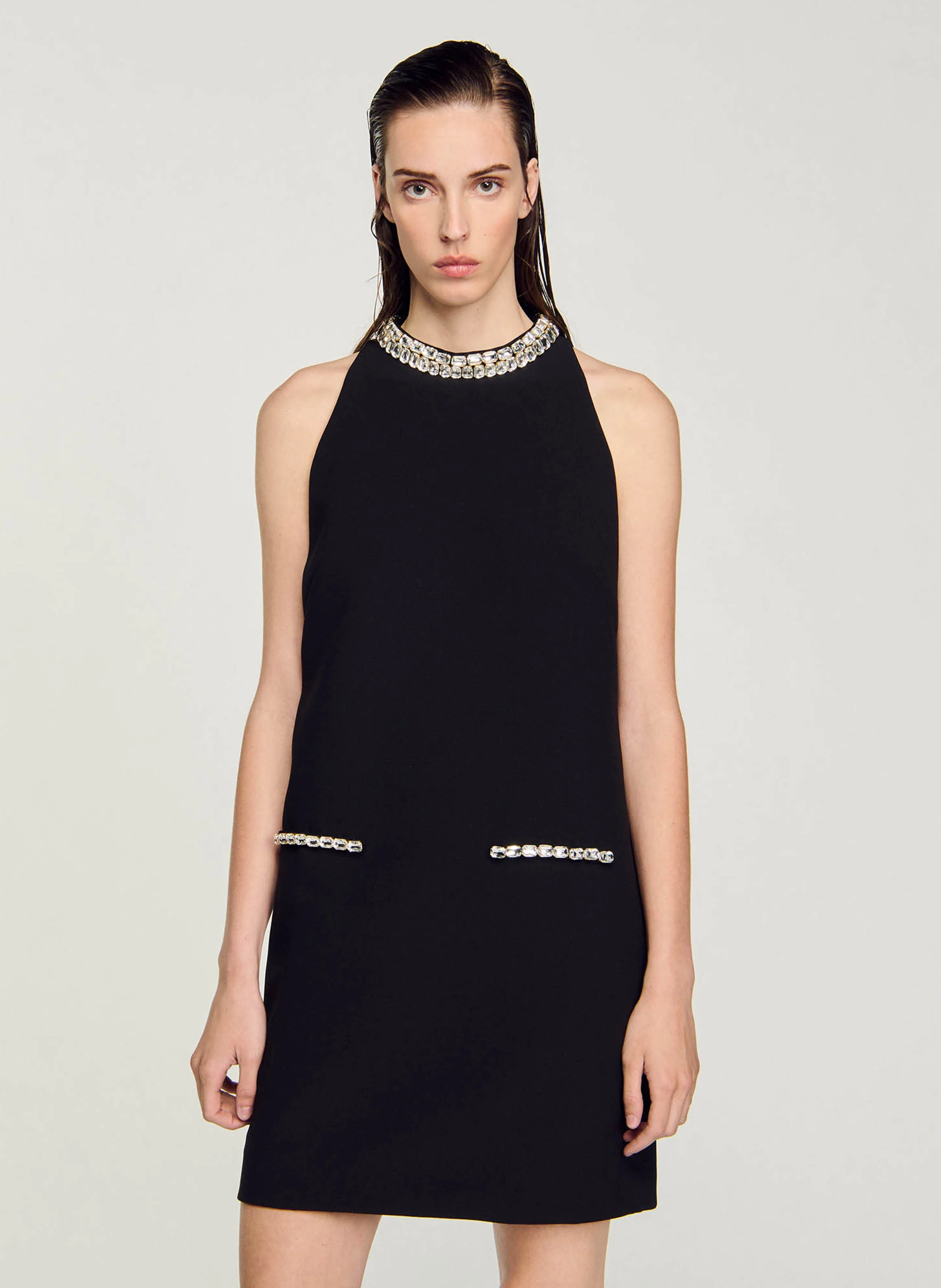 Robe courte col rond | Noir