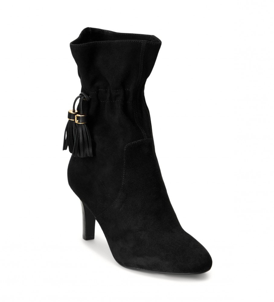 Botas de cano curto Ralph Lauren Candace em camurça com detalhe de borla preta