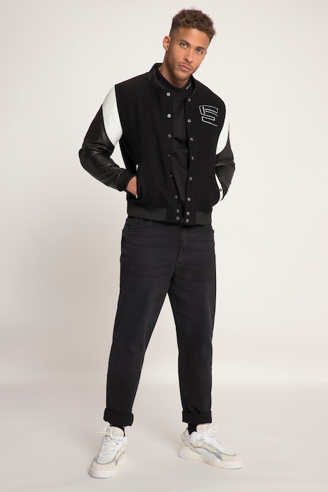 STHUGE College-Bomberjacke, Echt Leder-Ärmel, bis 7 XL