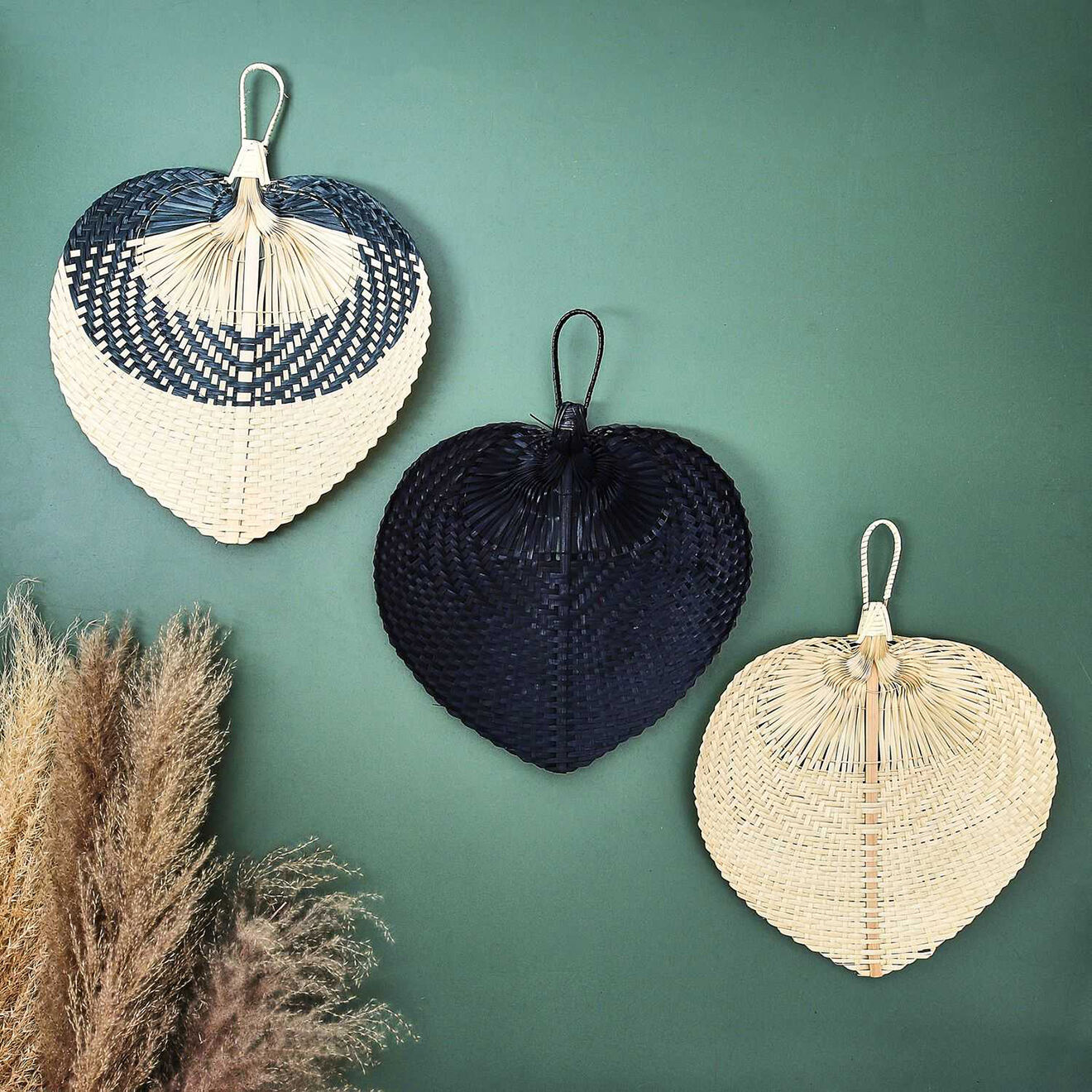 Home Deco Factory 3 Décorations murales feuilles beige/noir - 36x30 cm