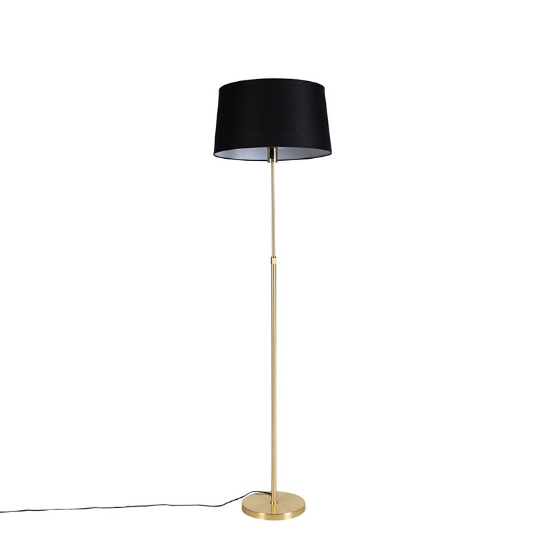 Vloerlamp goud/messing met linnen kap zwart 45 cm - Parte