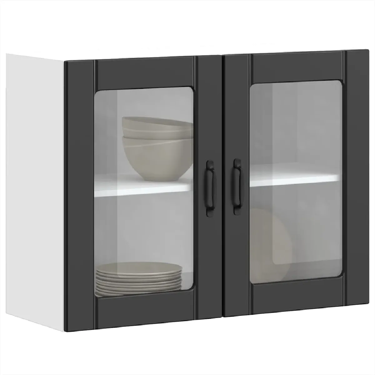 VidaXL Armoire Cuisine Lucca - Porte en Verre Noir