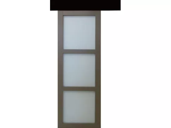Porte Coulissante Marron Ral7006 Vitrée H204 X L83 + Rail Alu Bandeau Noir Gd Menuiseries