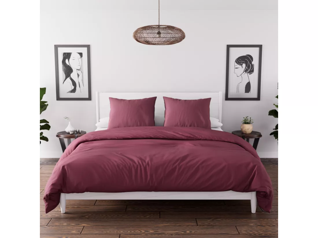 Parure housse de couette en microfibre lavée 240x220 cm BOHEME framboise, par Soleil d'Ocre