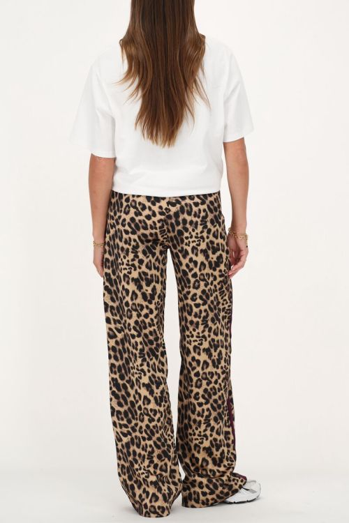 Panterprint satijnen wide leg broek met paarse tape