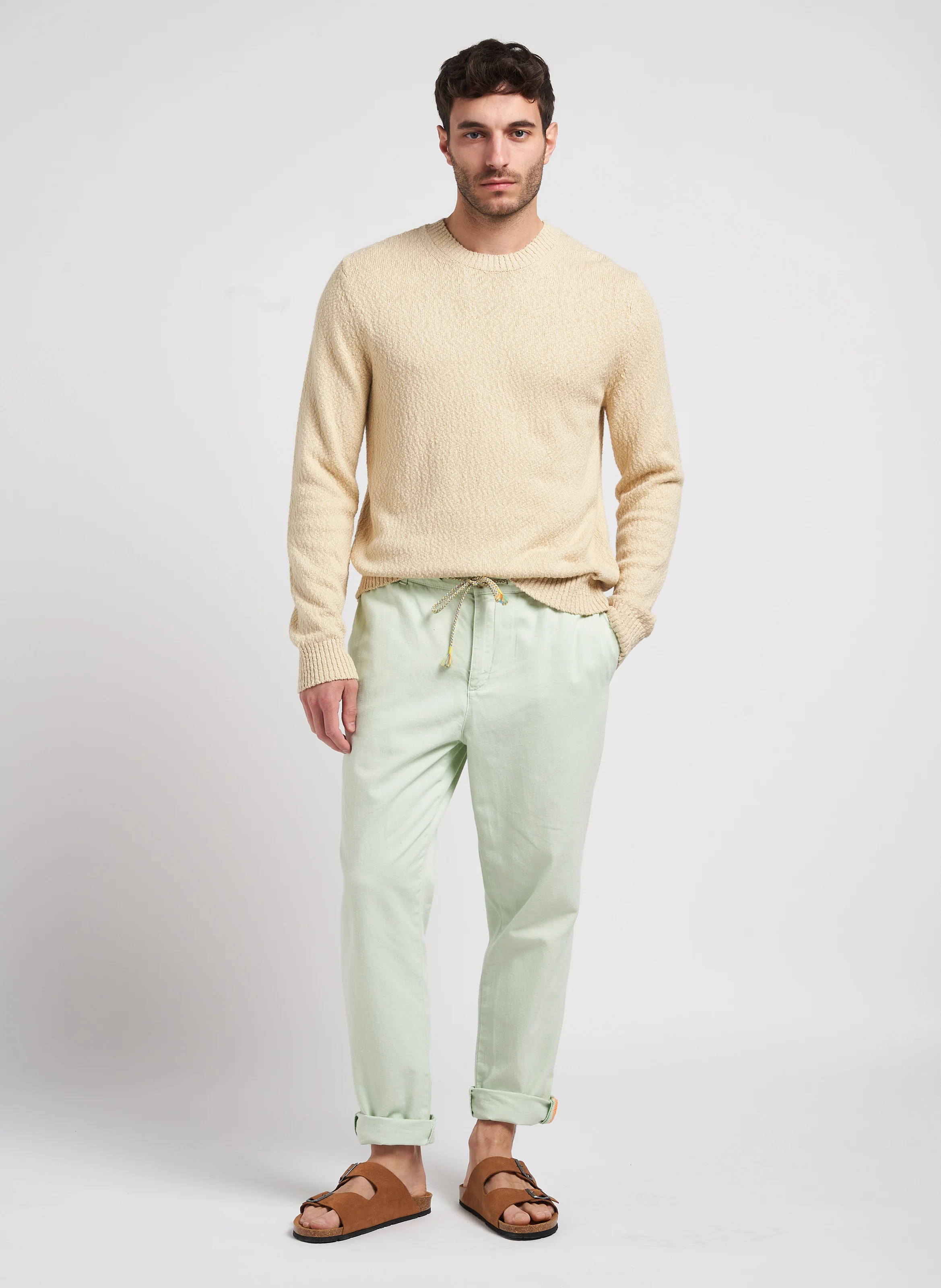 RAY - Pull col rond en coton biologique | Beige