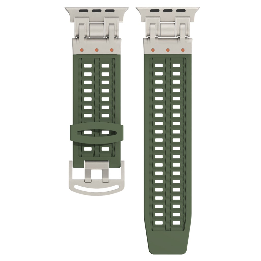 Apple Watch (49/46/45/44 mm) Silikon Armband mit dualem Dorn-Verschluss (Gelenkumfang: 135 - 220 mm) - Dunkelgrün