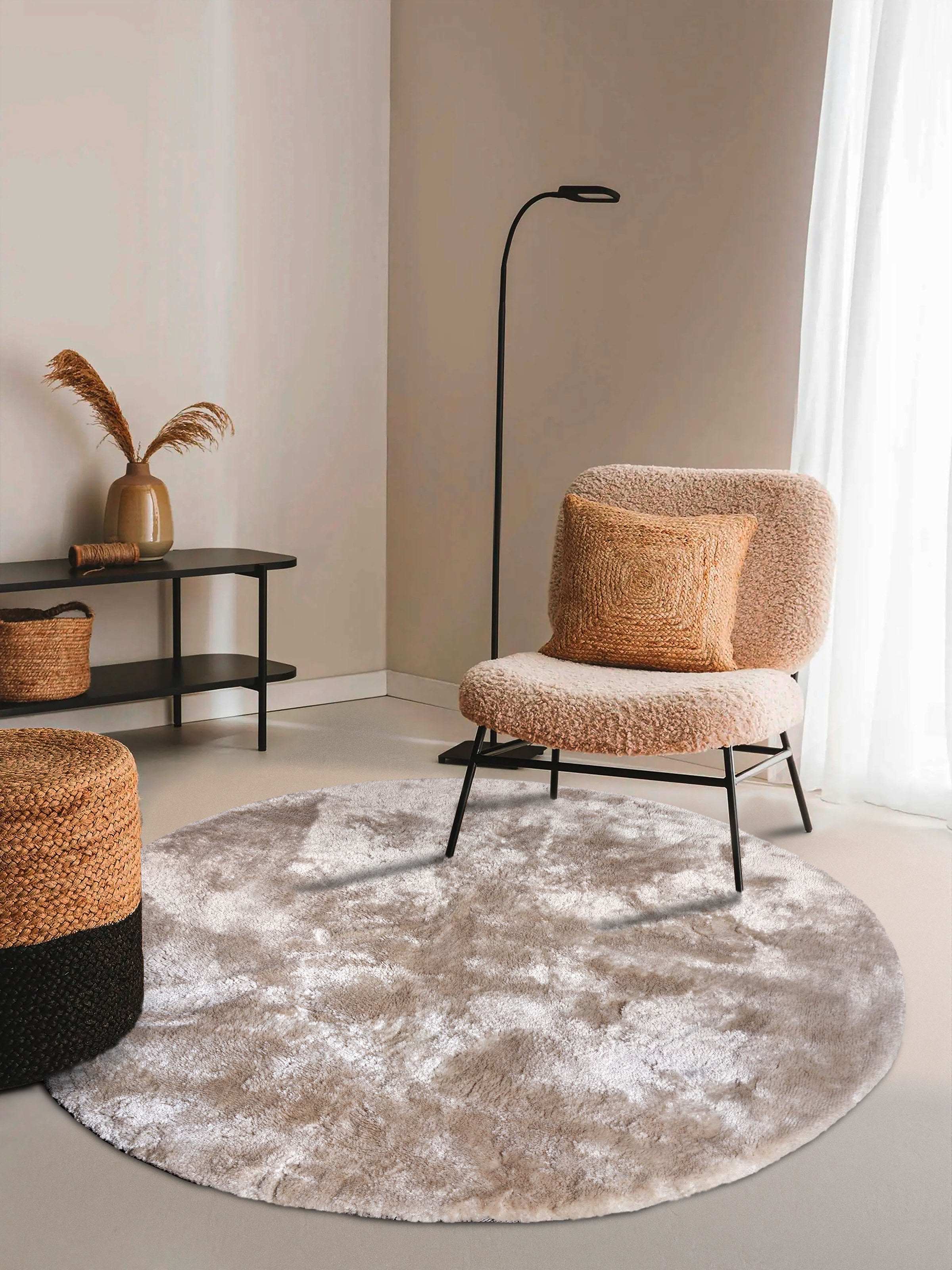 ELLE DECORATION Hochflor-Teppich »Calida« rund 28 mm Höhe Langflor, Shaggy, einfarbig, flauschig, weich, glänzend, modern, uni