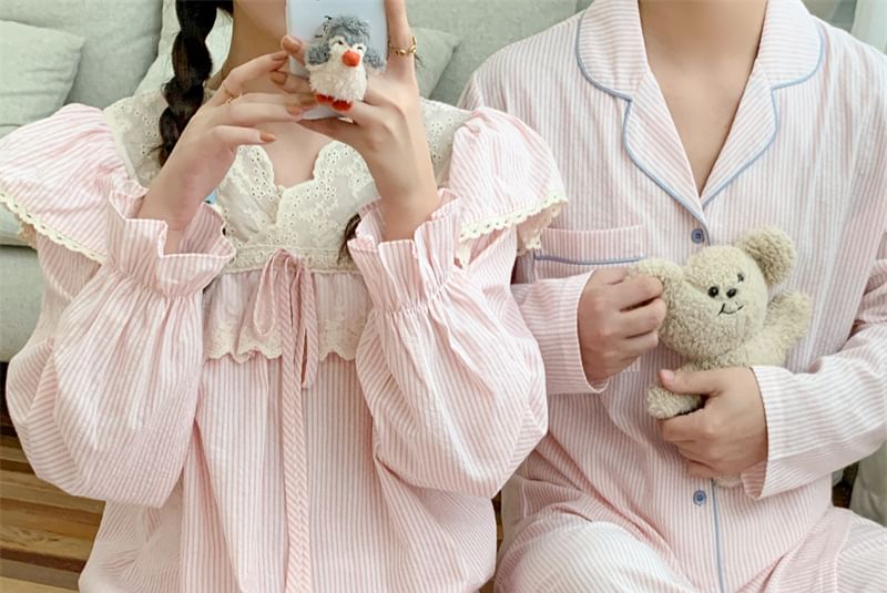 Sadelle - Bijpassende pyjamaset voor koppels: gestreepte top met lange mouwen + broek