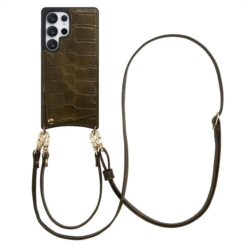 Selencia - Nova Croco - Telefoonhoes - Dark Olive - Met Koord en Pashouder