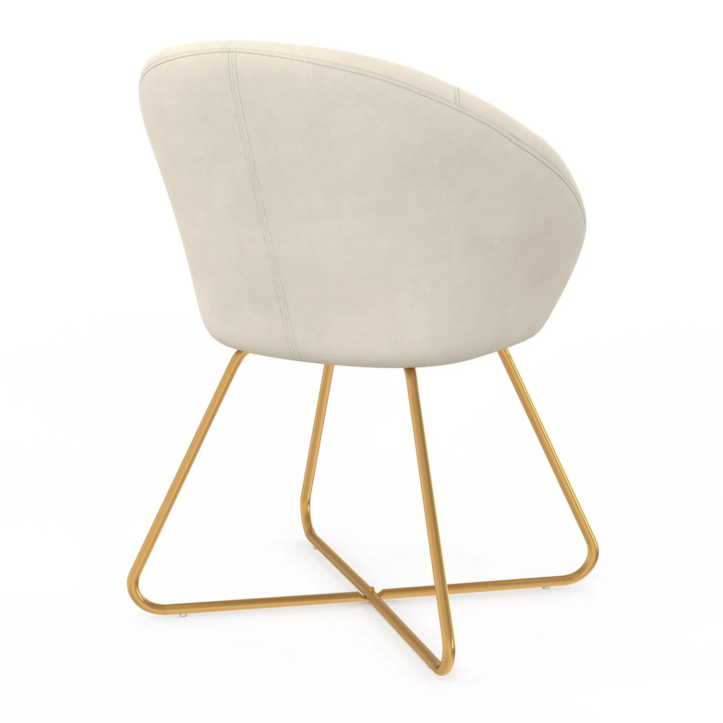 Fauteuil rond ANGELINA beige en velours pieds croisés dorés