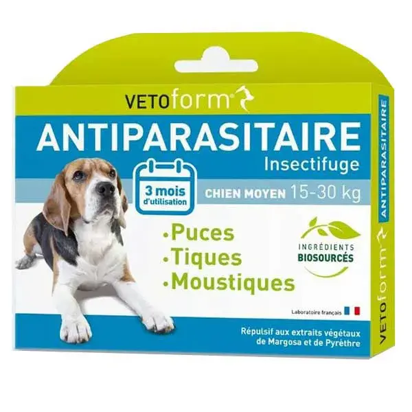 Vetoform Antiparasitário para cães de porte médio (15-30 kg) (3 pipetas de 3 ml)