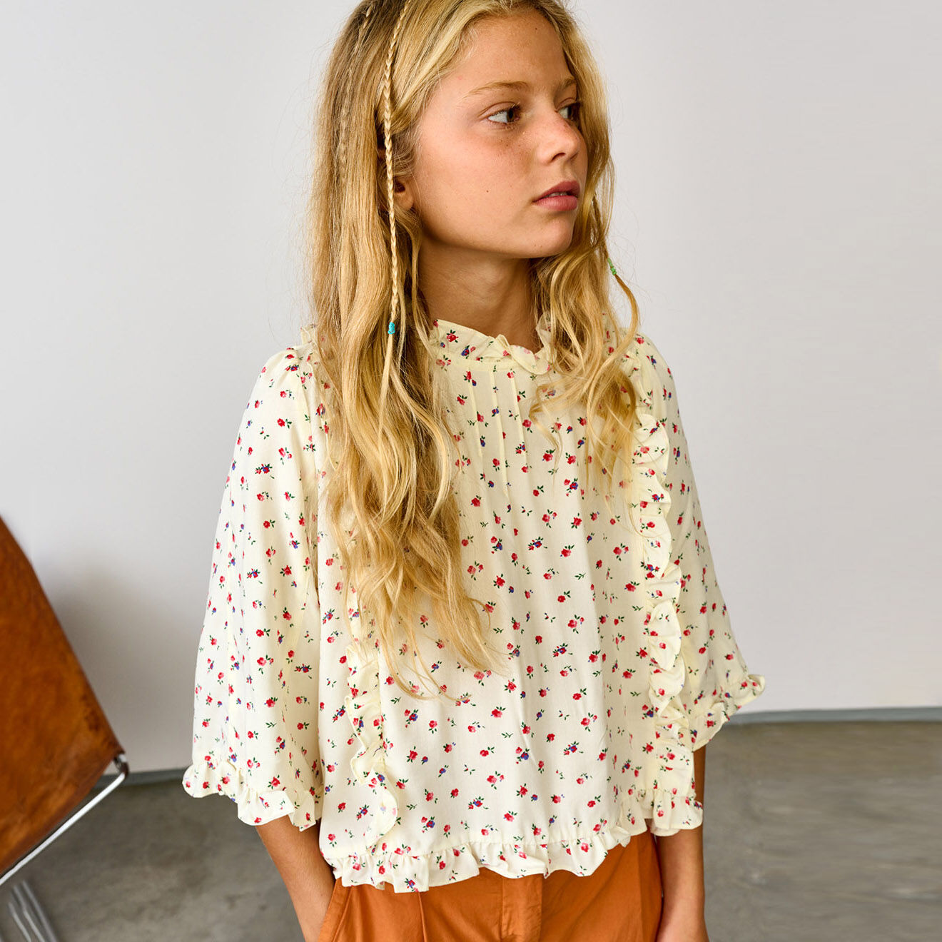 Bellerose Blouse à volants Alison à fleurs écrue