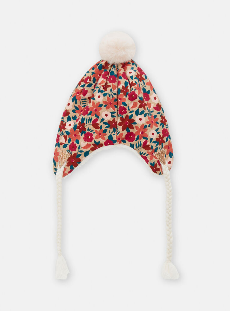 Chapka beige à motif fleuris pour bébé fille