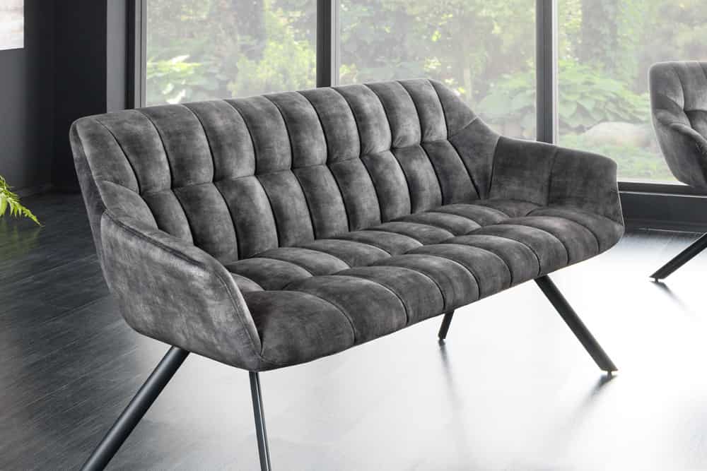 Esszimmer Sitzbank PAPILLON 165cm grau Samt mit Rückenlehne schwarzes Metallgestell