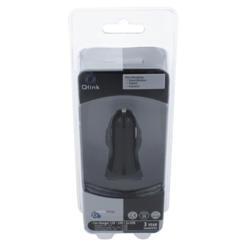 Q-Link Autolader 12V met 2 USB-A zwart