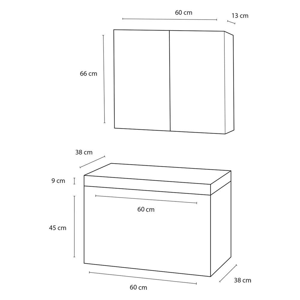 Differnz Somero badmeubelset 60cm spiegelkast hoogglans wit